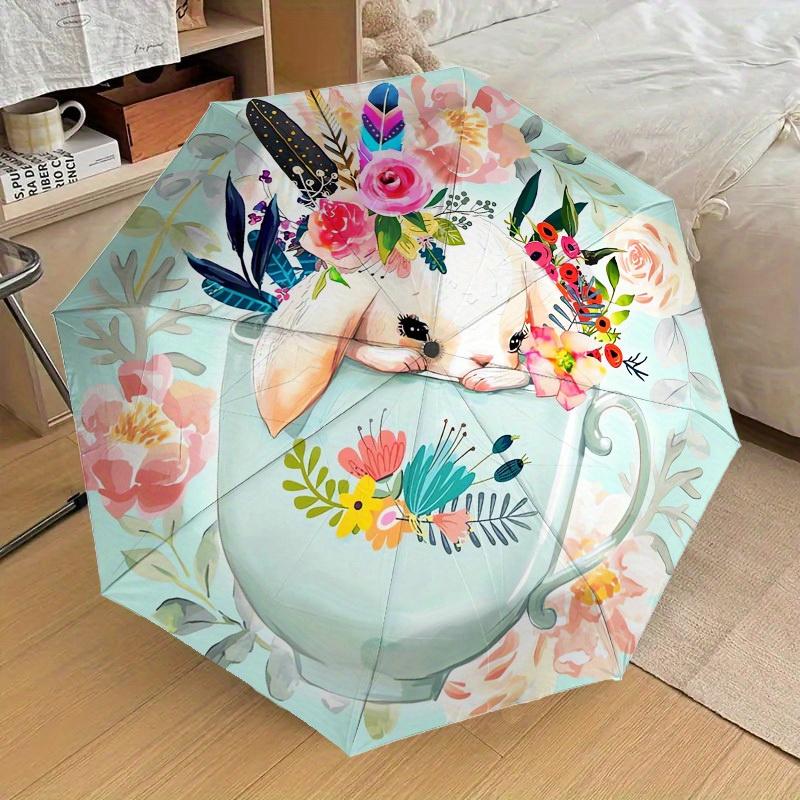 1pc Bunny Teacup Themed High-quality Umbrella,Automatic Opening and Closing Umbrella,Multi-functional Umbrella G0811193