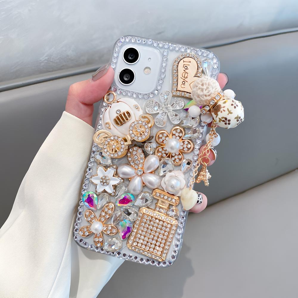 Glitter Rhinestone Phone Case For VIVO Y400 Pro Y300 Y200E Y200 Y300 Y300T Y04 Y03 T4 T3X T4X 4G 5G Bling Crystal Design with Pumpkin Cover Girls Gift