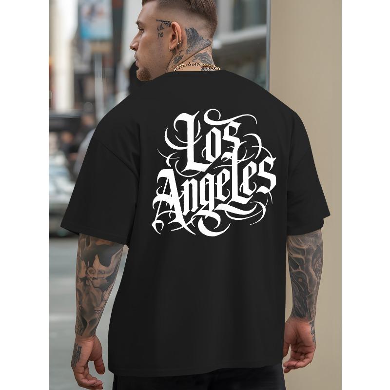 

Men s Los Angeles Graphic Print Summer T-Shirt - Casual Tee with Bold Back Lettering, Breathable Round Neck Short Sleeve Shirt for Outdoor Sports XL чорний