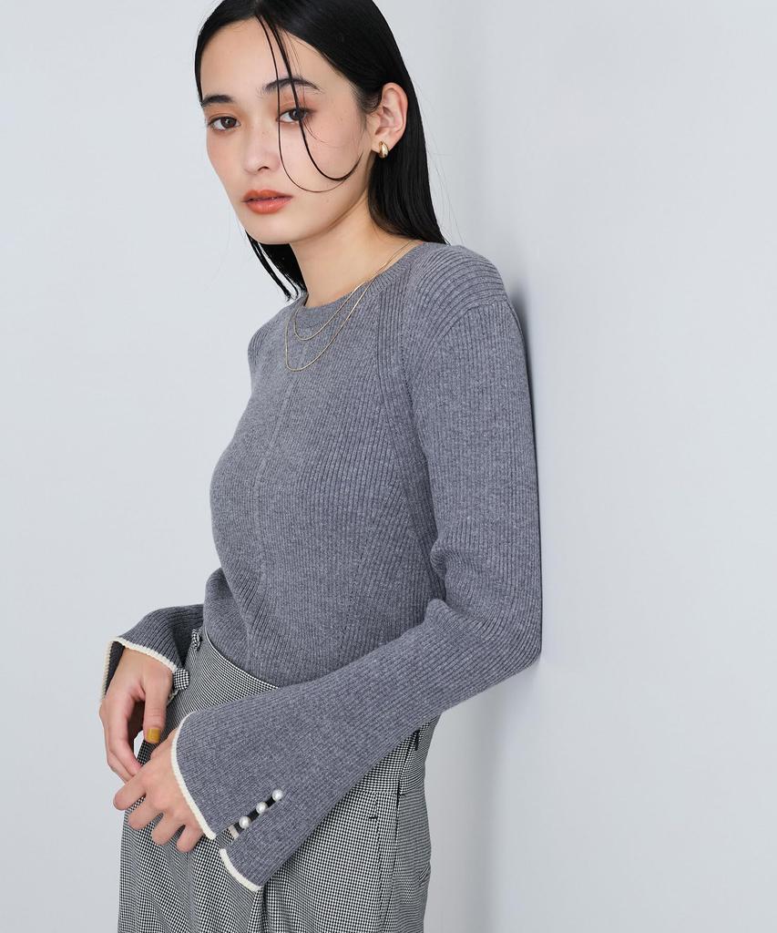 Bis Pearl Flare Sleeve Knit BVM64120 Gray Sub Women's (09)