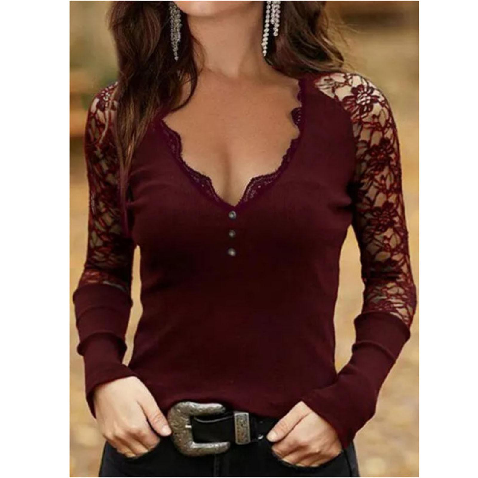 

Жіночий довгий пуловер із відкритими плечима, мереживна низова блузка з V-подібним вирізом S