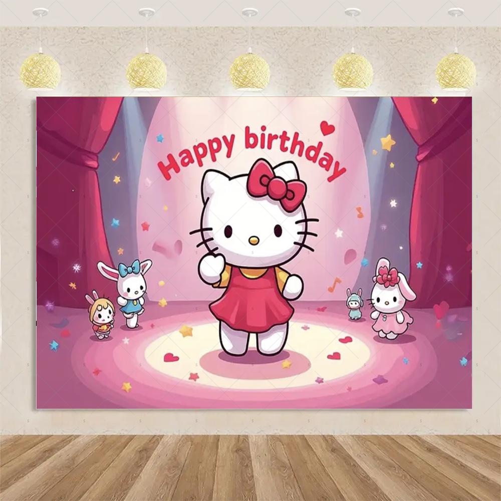 Kawaii Hello Kitty Pink Graffiti In Urban Streets Print Tapestry Bedroom Decoration Celebration Background Design Holiday Party