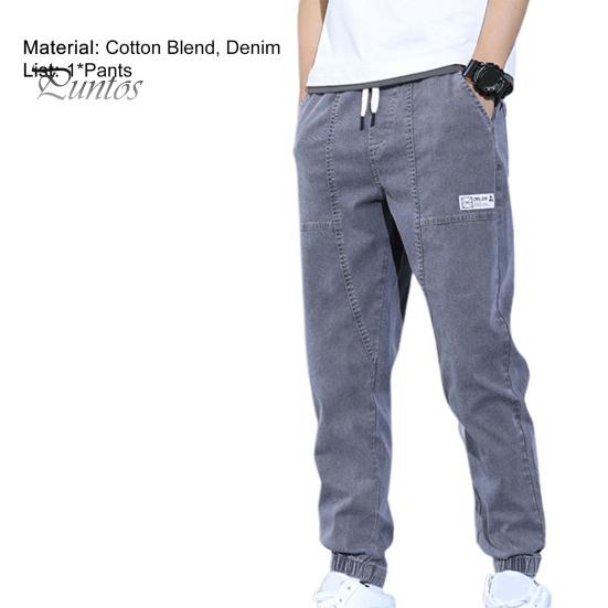 Uomo Solid Color Elastico vita Jeans Coulisse Caviglia Banded Spring Pants  acquista in modo economico — spedizione gratuita, recensioni reali con foto  — Joom