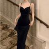 Velvet Dress Women's Morning Inside Temperament Socialite Medium and Long Suspender Skirt Pleated Waist Hip Skirt