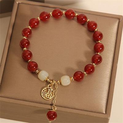 Natural Stone Fashion For Women Bracelet Jewelry Gifts Red Agate Elegant Vintage Chinese Style  Handmade