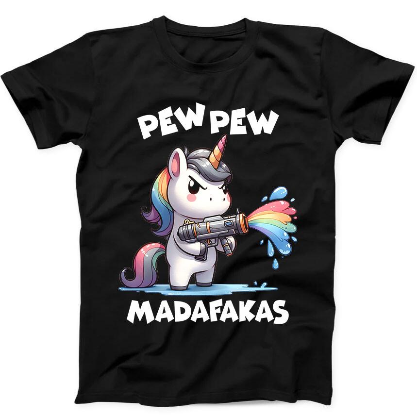 

Unicorn Pew Pew Madafakas Funny Gift Black Tee T Shirt 198 XL