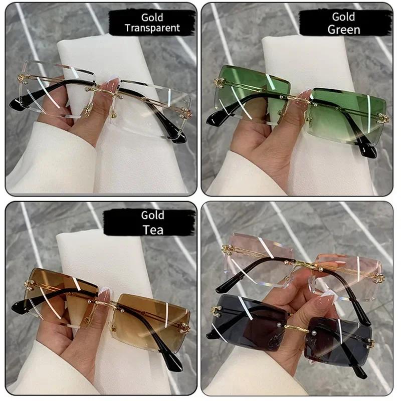 Unisex Small Rimless Sunglasses Fashion Gradient Sun Glasses Retro Luxury Brand Designer Traveling Shades