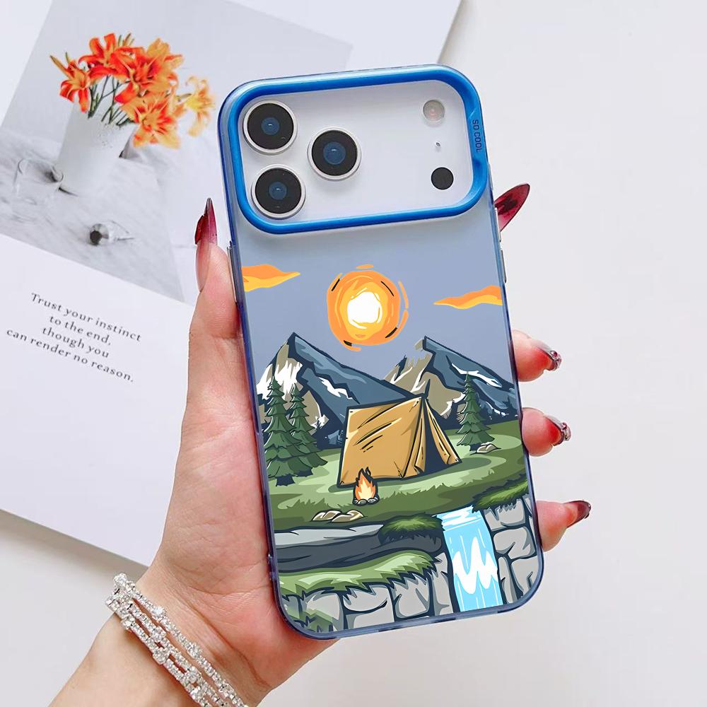 Mountain Graffiti Phone Case For iPhone 17 16 15 14 13 12 11 Pro Max Air Matte Laser Aurora Shockproof Funda