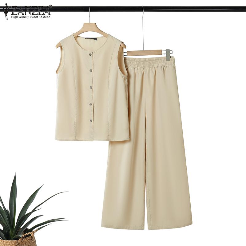 ZANZEA Maiouri fără mâneci pentru femei și pantaloni Seturi casual din două piese