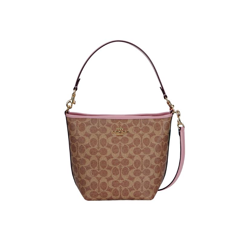 

COACH City Bucket 16 Adjustable and Detachable Shoulder Strap Snap Bucket Bucket Bag Hand Crossbody PVC Shoulder Bag Small Women s Bean Paste Color коричневий