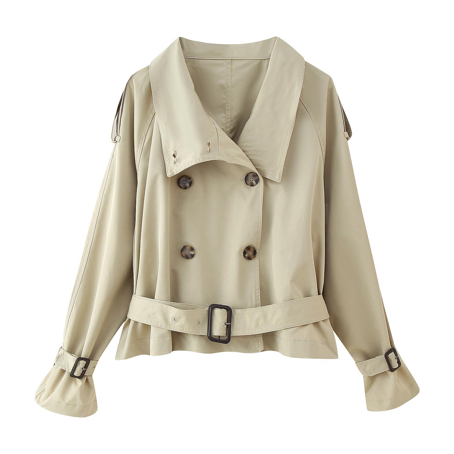 

Жіноча мода європейського та американського стилю Двобортова куртка-бомбер з відкладним коміром, твіл, приталена, коротка, 2025 Medium