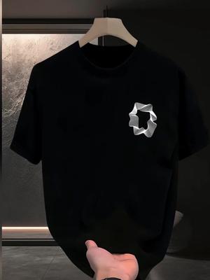 High Quality New T-shirt Versatile Short Sleeved Men's Minimalist Print Popular Round Neck Fashionable Loose Fit