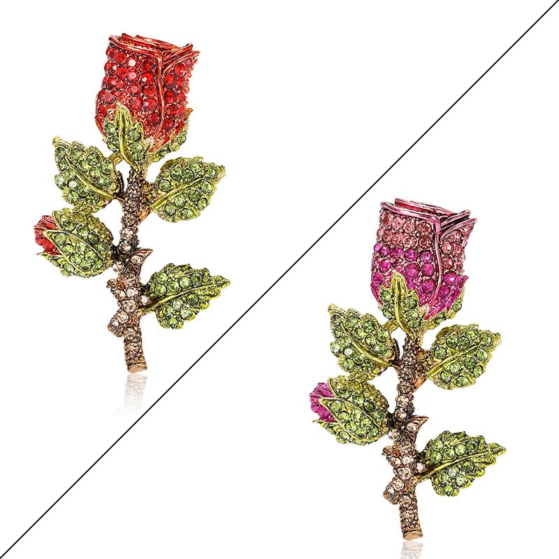 Exquisite Shinning Rhinestone Rose Flowers Brooches For Women Party Jewelry Accessories Gifts