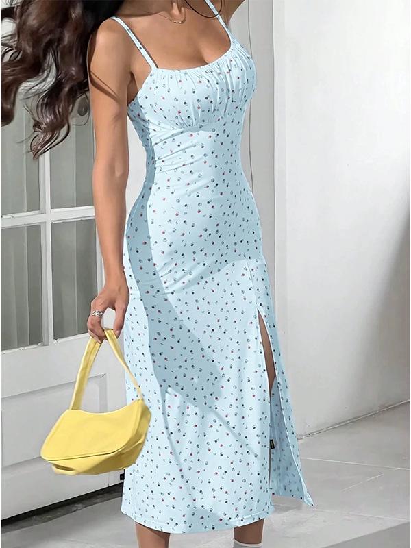 2025 Floral Midi Wrap Dress with Suspenders for Women