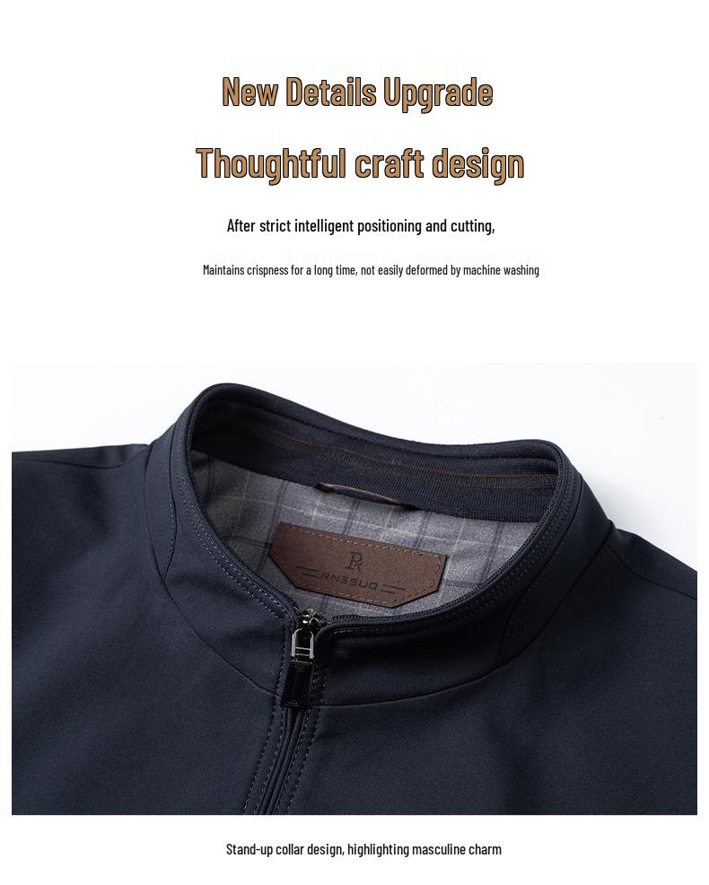 Men's Mid-Aged Business Casual Spring/Autumn Stand Collar Jacket - High-End, Short, Pure Color, Commuter Wear