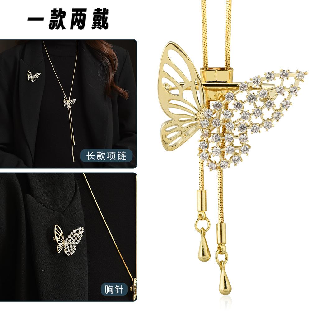 Suijue Pearl Sweater Chain Two Wear Crystal Flower Long Necklace Titanium Steel National Style Two Wear Function