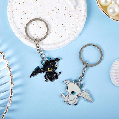 Cute Black And White Flying Dragon Series Metal Keychain Kawaii Anime Cartoon Doll Keyring Pendant Backpack Accessories Gift