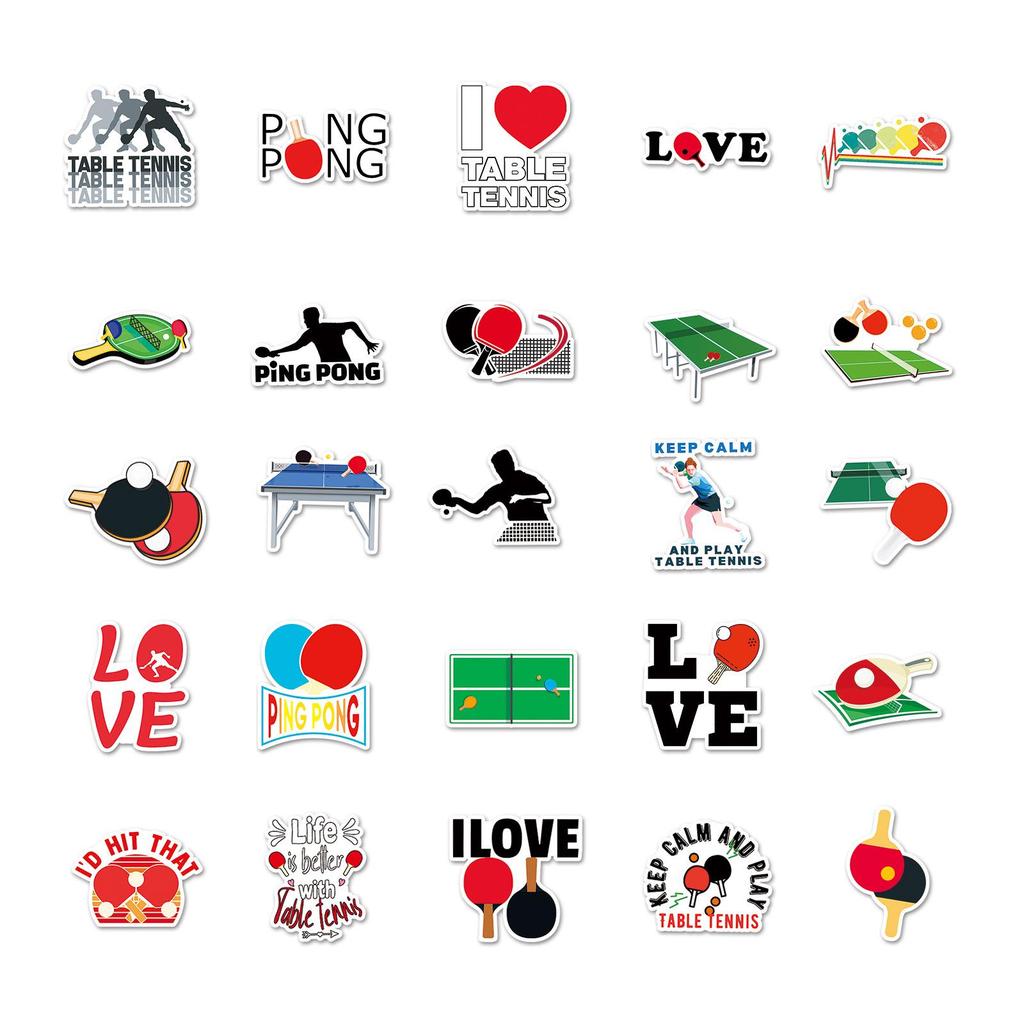 50PCS Table Tennis Cartoon Stickers Sports Series for Journals, Phone Cases, Suitcases, Waterproof Decor