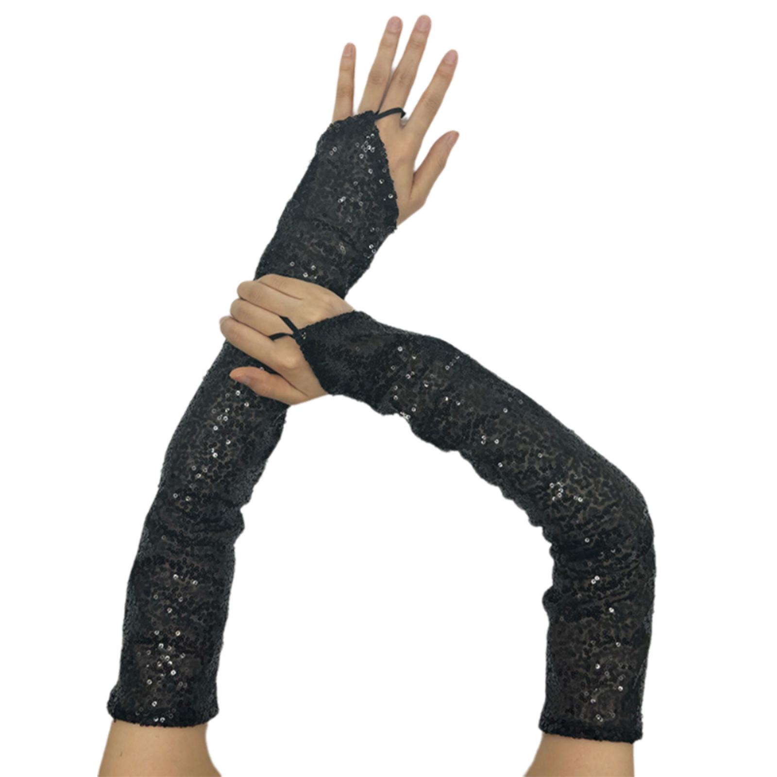 

1 пара светоотражающих перчаток с пайетками, блестящие длинные перчатки, удобные дышащие перчатки для костюмированных вечеринок чёрный