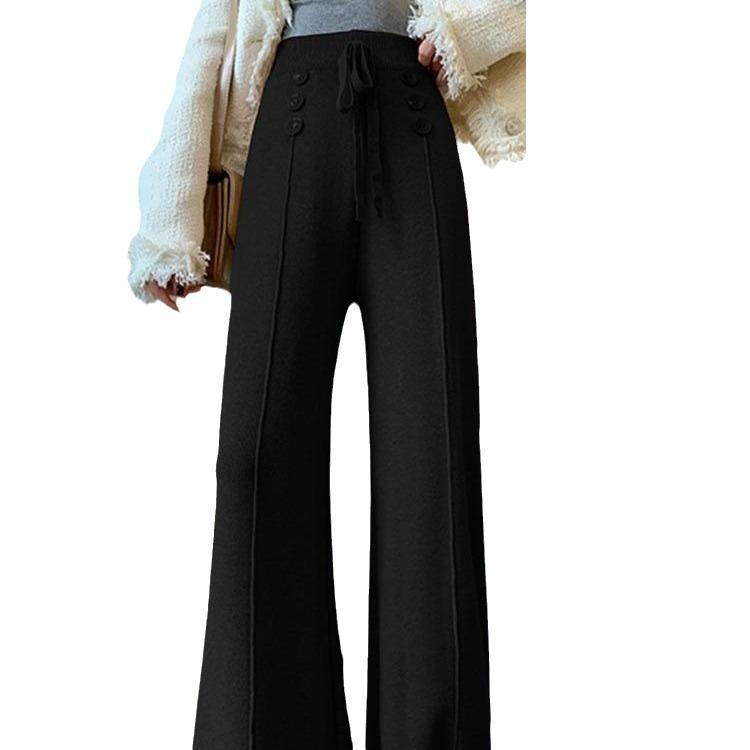 2025 Women's High-Waisted Slimming Wide-Leg Knitted Pants - Autumn/Winter Style, Loose Fit, Straight-Leg Design