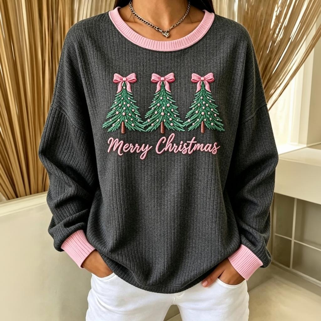Women's Casual Long Sleeve Sweatshirt with Tree and Letter Print for Everyday Wear