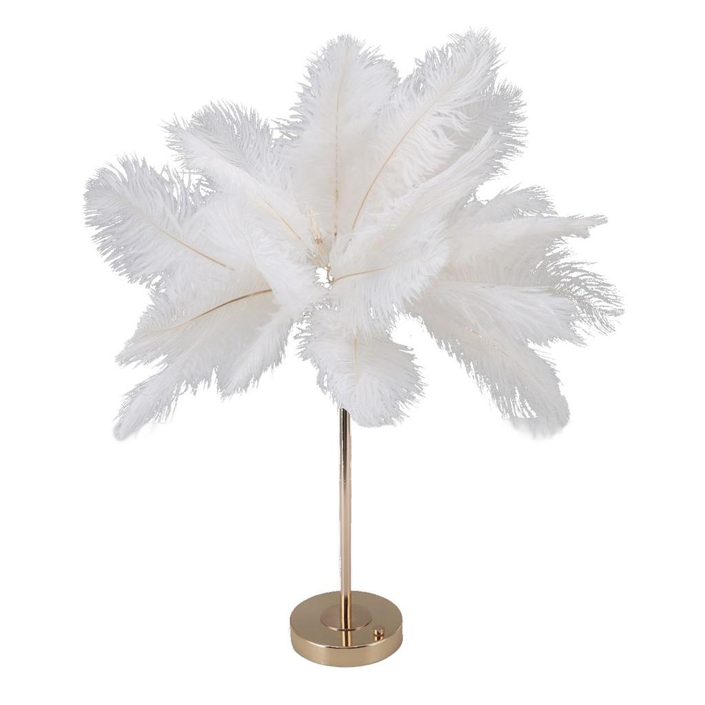 Feather Table Lamp Touch Switch USB Ostrich Feather Lamp 3 Color Dimming Desk Lamp with Gold Metal Base 30pcs Feather
