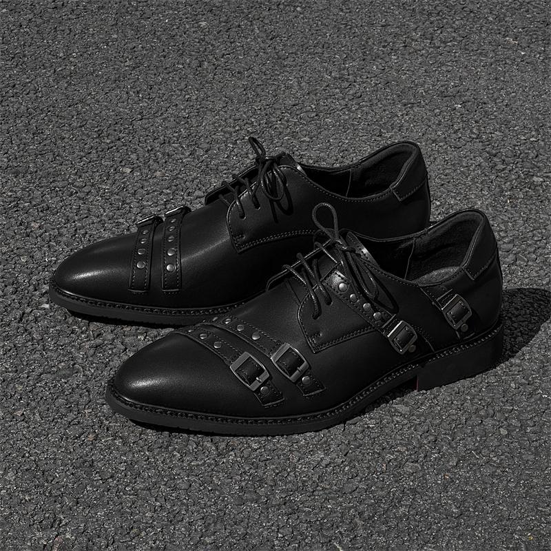 Black Men Genuine Leather Wedding Dress Shoes Flat Designer British Style Daily Walking Shoes Outdoor Party Youth Shoes 2025 New