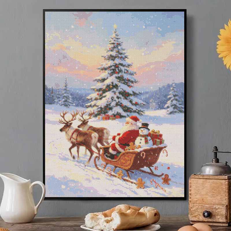5D Diamond Painting Kit Christmas Santa Sleigh Full Drill Canvas Art DIY Rhinestone Craft for Bedroom Living Room Wall Decoration