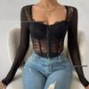 European & American Sexy Lace See-through Mesh Corset Top