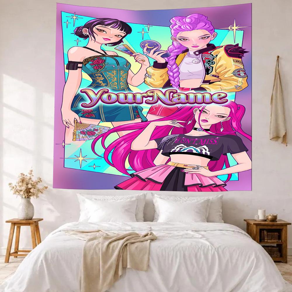 Demon Hunter Girls Custom Your Name Wall Decor Tapestry Art For Pet Memorial Birthdaywedding Party Backdrop Family Gift