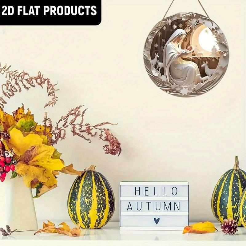 Hängeplakette aus Holz - Klassisches Heilige Familie & Tiere Ornament, Wandbehang, Holzschild für Tür, Wand, Zuhause, Zimmer, Bauernhaus, Straße, Geschäft