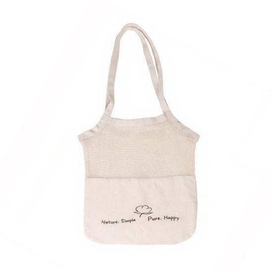 Xiaobudian Canvas Shopping Bag, Mesh Splicing Large Capacity Tote Reusable Washable Grocery for And Daily Use