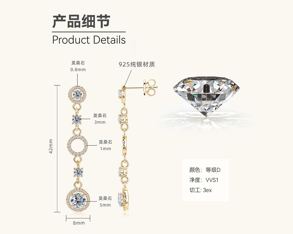 Silvere Glam European And American Retro Long Moissanite Earrings, Women's Tassel Hollowed-out Round Earrings, Elegant And Fashionable Earrings