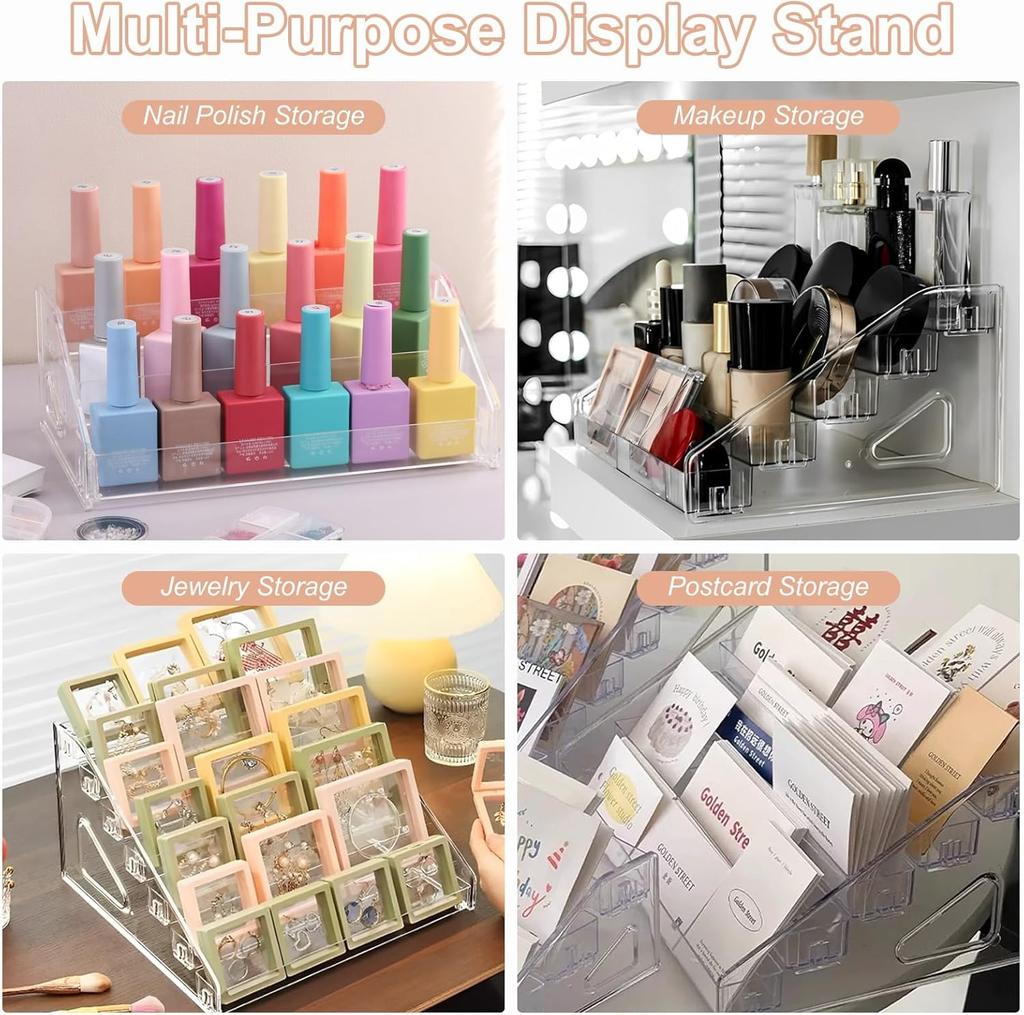 Nagellack-Organizer Klarer Acryl-Brillen-Displayhalter Ätherische Öl-Aufbewahrungsregal Make-up-Ständer-Tablett - 3-lagig