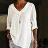 2026 Amazon European and American Cross-border Women's Clothing Street Fashion Solid Color V-neck Loose Top Long Sleeve Cotton and Linen Shirt