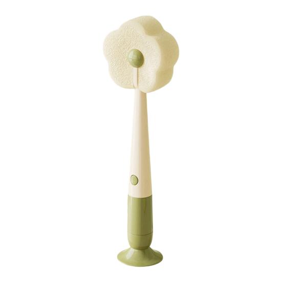 Cleaning Brush Soft Flower-shaped Sponge Head Long Handle Cup Brush Suction Base Bottles Water Cups Cleaning Scrubber