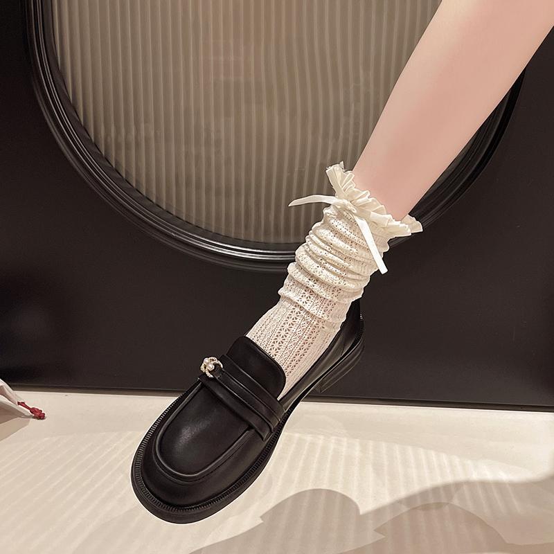 2024 Autumn New Style Skirt Soft Surface Gentle Wind Shallow Mouth Small Leather Shoes French Thick Bottom Le Fu Shoes