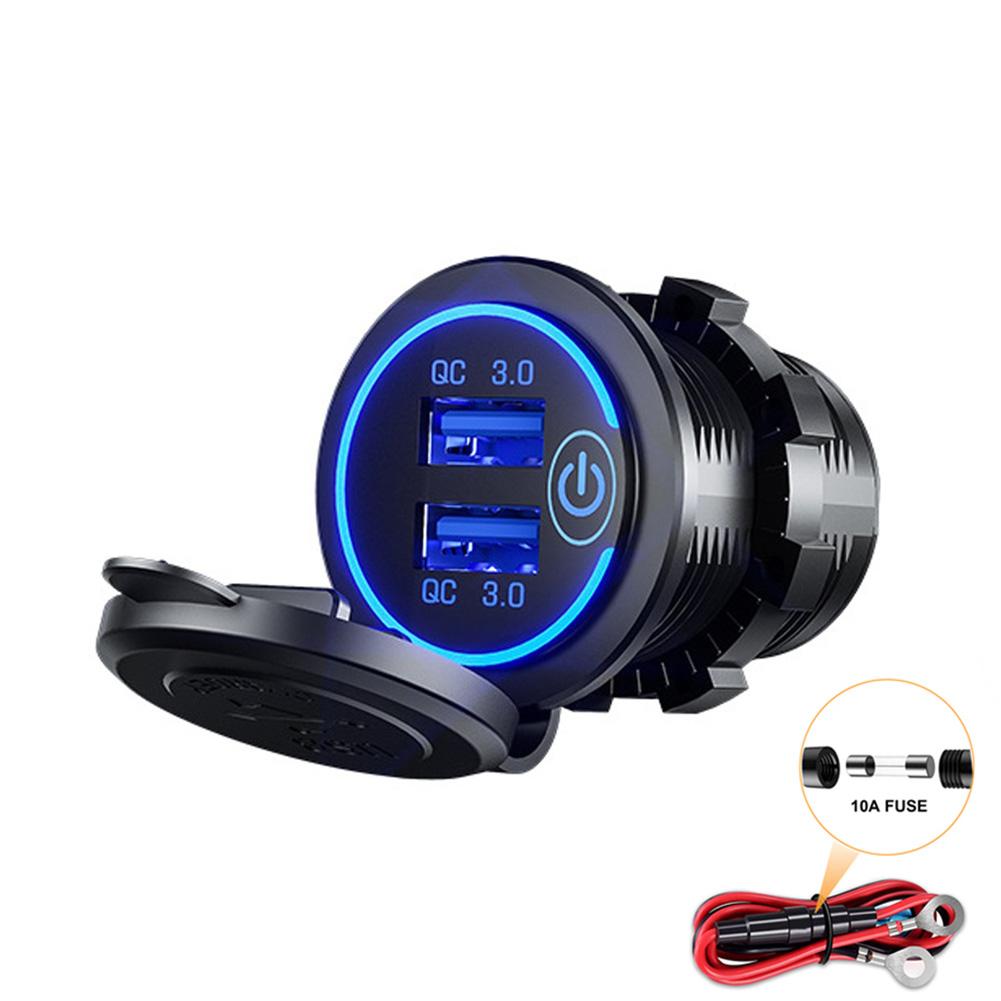 

Quick Charge 3.0 Dual USB автомобильное зарядное гнездо водонепроницаемое 12 В/24 В USB быстрая зарядка розетка с сенсорным переключателем 36 Вт синий