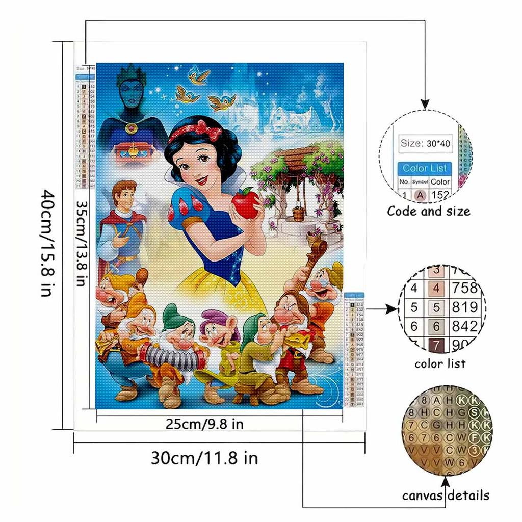 Rundes Diamantbild Prinzessin, Königin und Zwerg Kunst Strassstein Bild Mosaik DIY 5D Kreuzstich Stickerei Heimdekoration