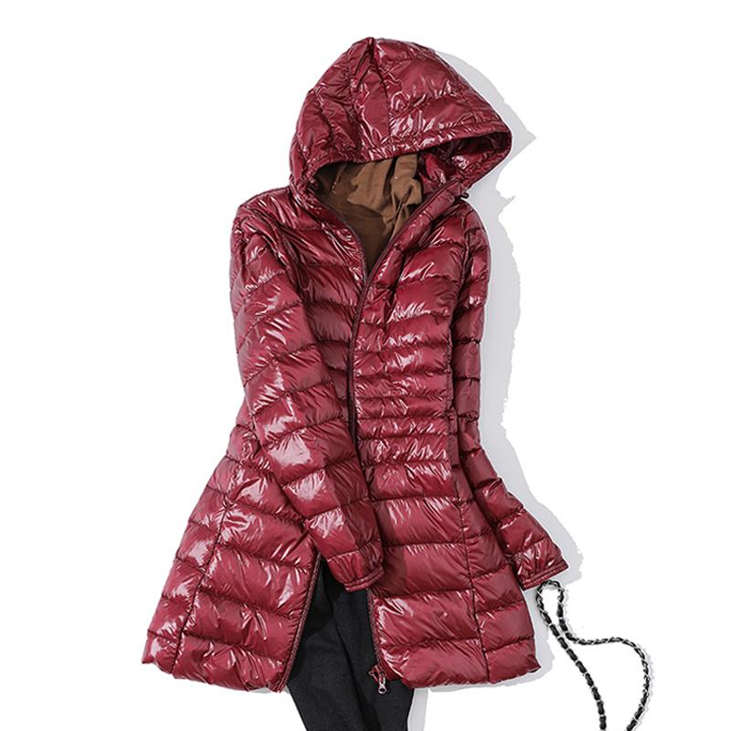 Women Warm Winter Hooded Down Jacket Ultra Light White Duck Down Coat Slim Casual Long Coat Autumn Women