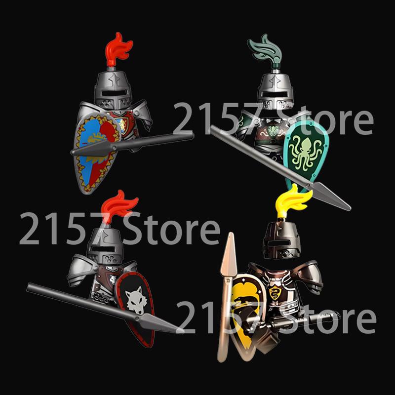 Medieval Castle Soldier Action Figures Building Block Dragon Anime Knight Accessory Warhorse Militia Helmet Shield Toy Gift S015