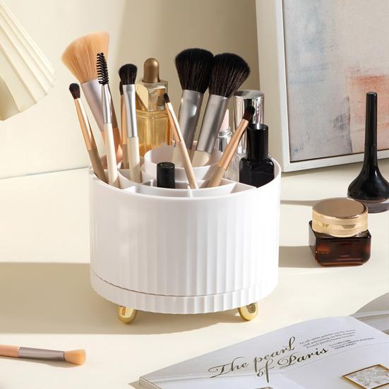 

Вращающийся на 360 градусов органайзер для макияжа, большая емкость, ручка, канцелярские принадлежности, держатель для косметических кистей, настольный ящик для хранения для офиса, школы