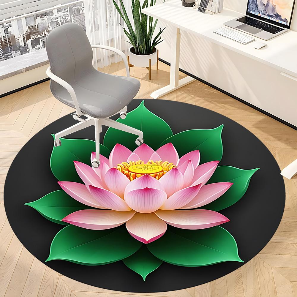 1pc Lotus Flower Chair Carpet for Office, Round Non Slip Durable Large Size Office Carpet, Suitable for Office