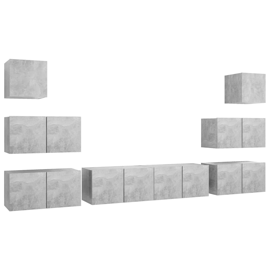 Vidaxl 8-Cz. TV Cabinet Set, Concrete Grey, Wood-Based Material