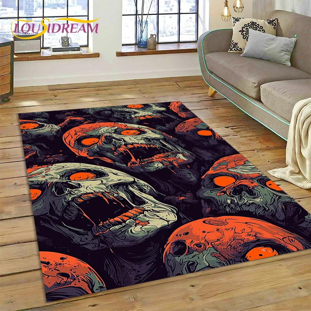 Alfombra de Estilo Gótico de Horror Personaje Calavera Fantasma Espíritu 27 para Dormitorio Sala de Estar Decoración de Sofá del Hogar, Alfombrilla de Suelo Decorativa para Niños