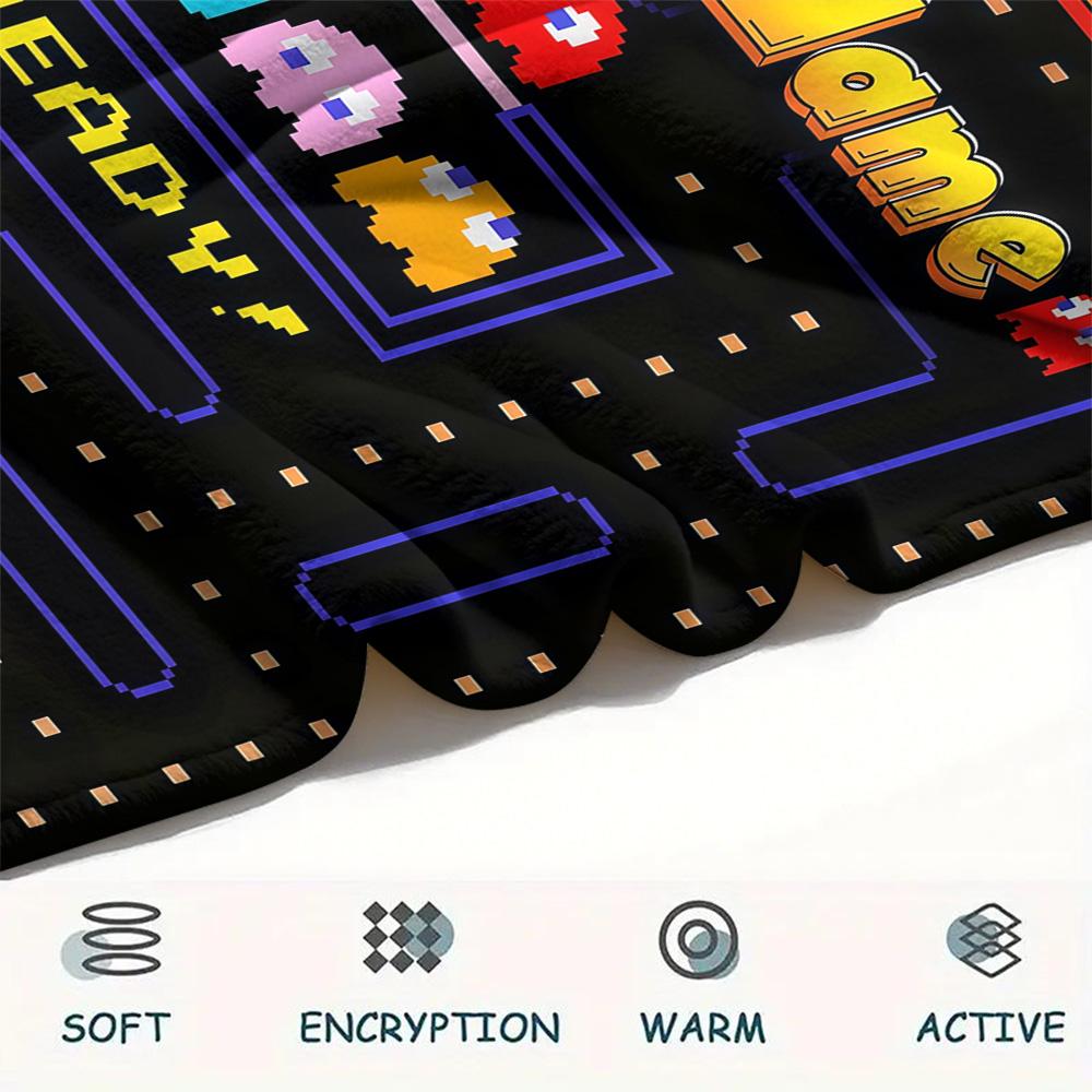 1PC Custom Name Pac-Man Patterned Flannel Blanket Suitable For All Seasons for Home Decor Warmth and Comfort Gifts Holiday Present -HE165