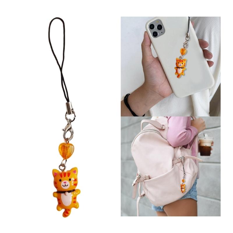 Cute Cat Pendant Phone Chain Strap Heart Charm Keychain Phone Lanyard Resin Keyring Bag Backpack Ornament Party Jewelry