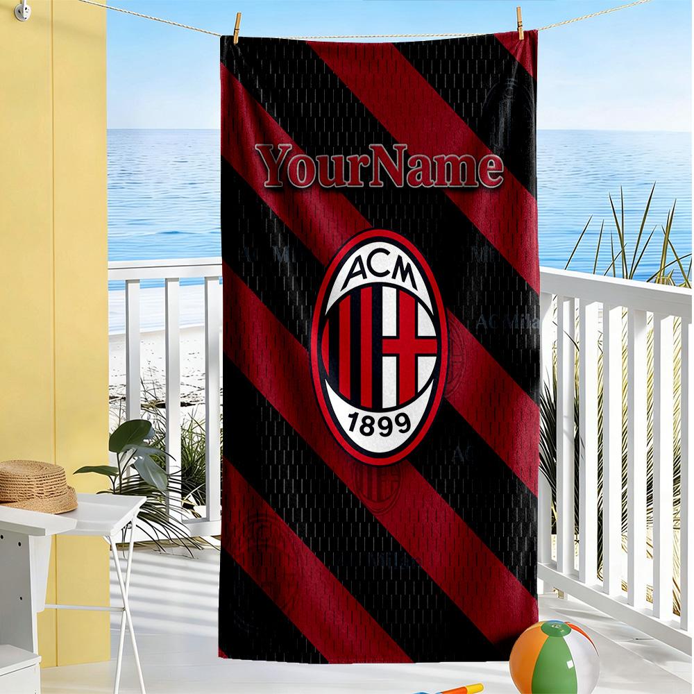 Ac Milan Customize Text Beach Towel High Absorbency & Quick-Dry Suitable for Swimming Gym Camping Yoga Vacation