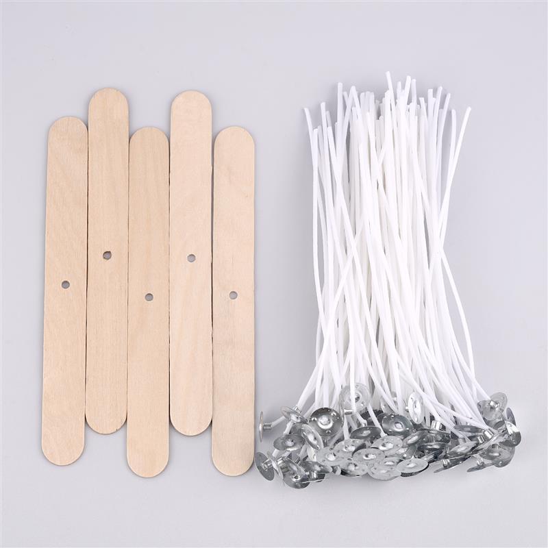 105 Stück Set mit gewachsten Baumwoll-Kerzendochten mit Halter Original rauchfreie Kerzendochte Sojaöl-Wachskern Geflochtene Kerzenherstellung Zubehör
