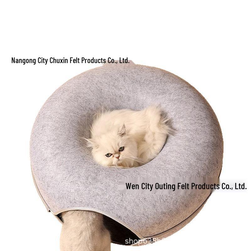 Four Seasons Universal Felt Donut Cat Bed with Tunnel and Toy
